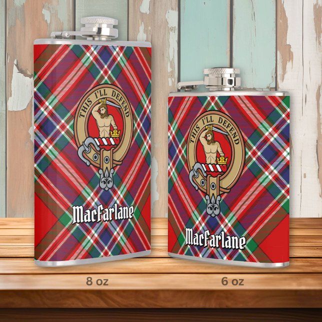 Clan MacFarlane Crest over Red Tartan Hip Flask (Creator Uploaded)