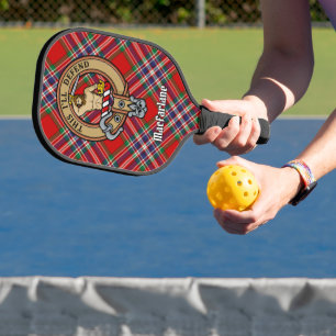 Clan MacFarlane Crest over Red Tartan Pickleball Paddle