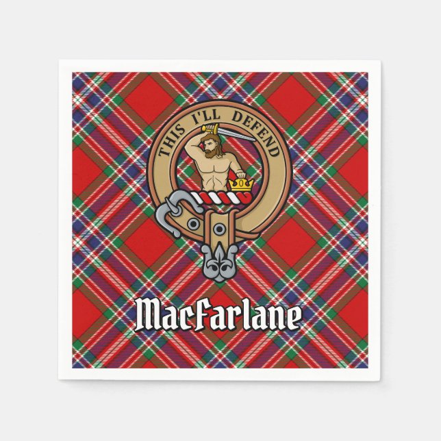 Clan MacFarlane Crest over Tartan Napkin (Front)