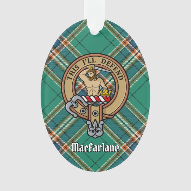 Clan MacFarlane Crest sur Tartan de chasse antique (devant)