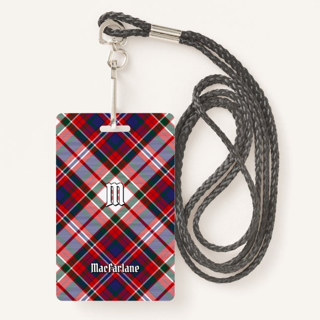 Clan MacFarlane Dress Tartan Badge (Front with Lanyard)