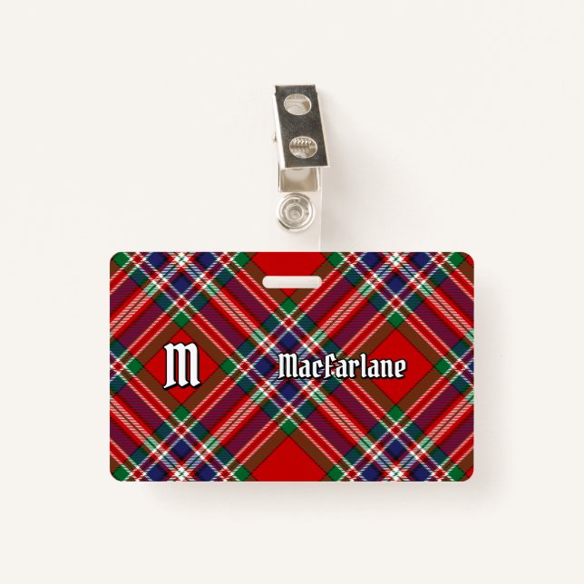 Clan MacFarlane Red Tartan Badge (Front with Clip)
