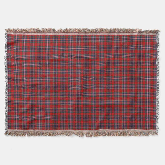 Clan MacFarlane Tartan Red and Blue Scottish Plaid Throw Blanket (Front)