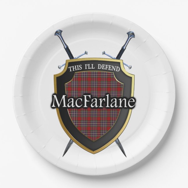 Clan MacFarlane Tartan Shield & Swords Paper Plate (Front)