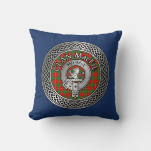 Clan MacFie Crest & Tartan Knot Throw Pillow
