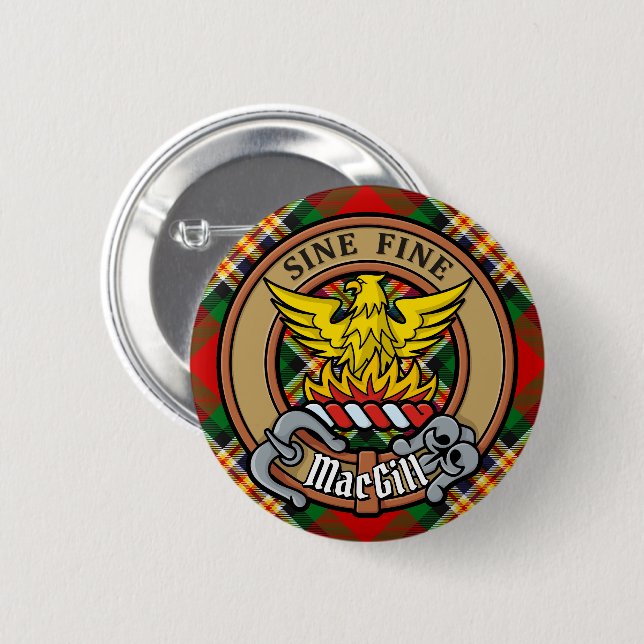 Clan MacGill Crest over Tartan 2 Inch Round Button (Front & Back)