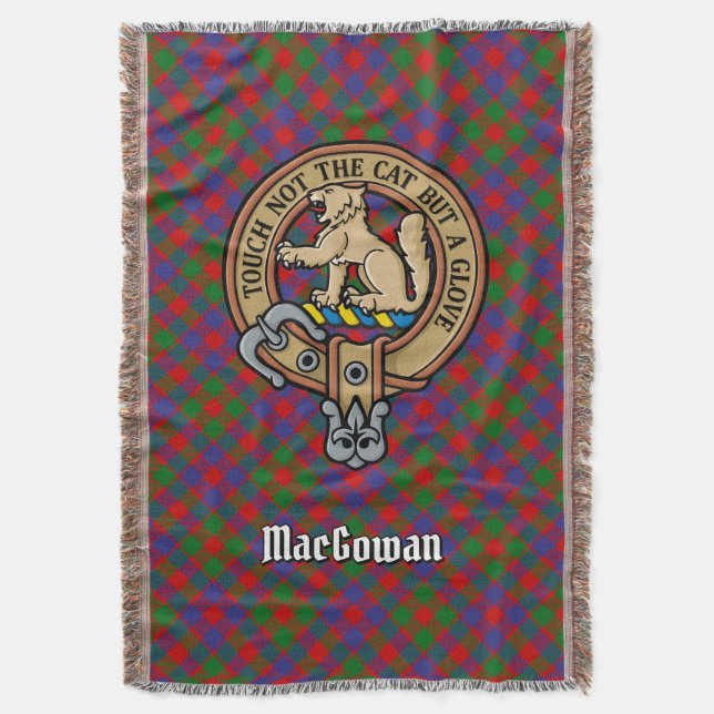 Clan MacGowan Crest over Tartan Throw Blanket (Front Vertical)
