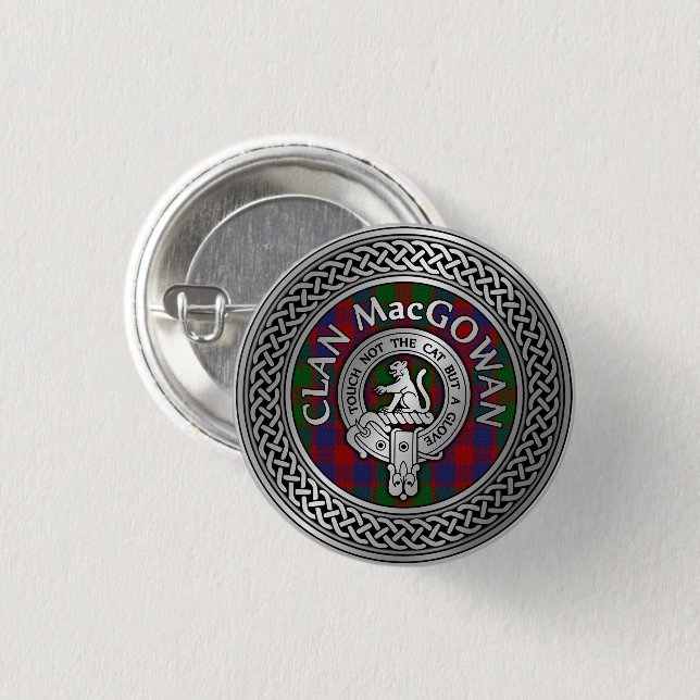 Clan MacGowan Crest & Tartan Knot 1 Inch Round Button (Front & Back)