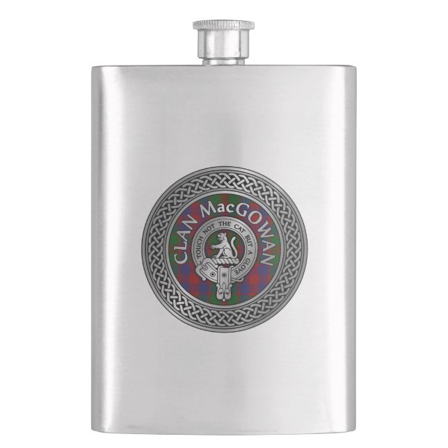 Clan MacGowan Crest & Tartan Knot Hip Flask (Front)