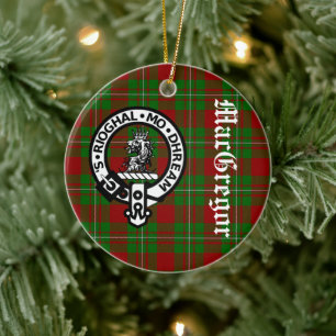 Clan MacGregor Crest Badge and Tartan Customizable Ceramic Ornament