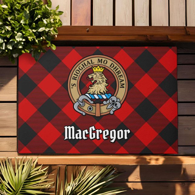 Clan MacGregor Crest over Rob Roy Tartan Doormat (Creator Uploaded)