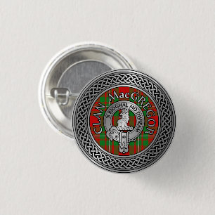 Clan MacGregor Crest & Tartan Knot 1 Inch Round Button