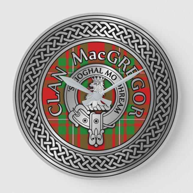 Clan MacGregor Crest & Tartan Knot Large Clock (Front)