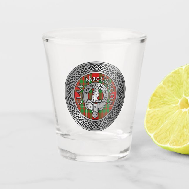 Clan MacGregor Crest & Tartan Knot Shot Glass (Front)
