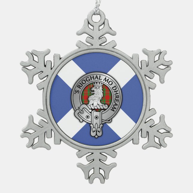Clan MacGregor Crest & Tartan Snowflake Pewter Christmas Ornament (Front)