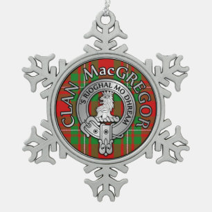 Clan MacGregor Crest & Tartan Snowflake Pewter Christmas Ornament