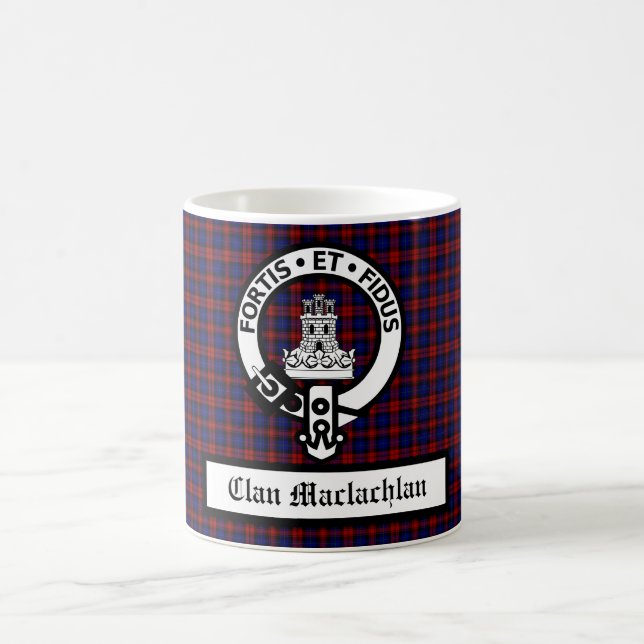 Clan Machlachlan Crest Badge & Tartan Customizable Coffee Mug (Center)