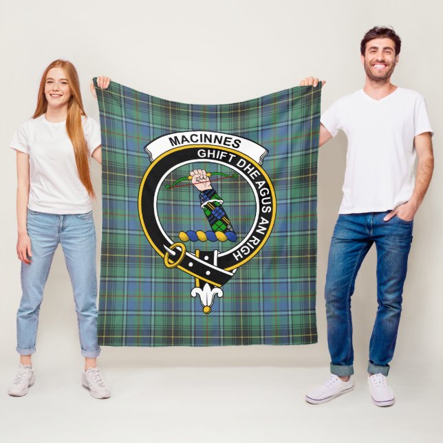 Clan MacInnes Ancient Tartan Plaid Fleece Blanket (In Situ)