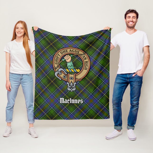 Clan MacInnes Crest over Tartan Fleece Blanket (In Situ)