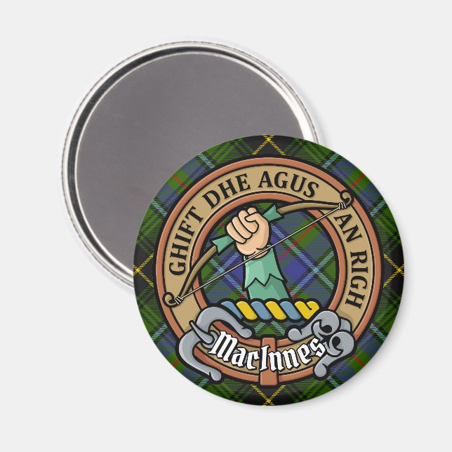 Clan MacInnes Crest over Tartan Magnet (Front/Back)