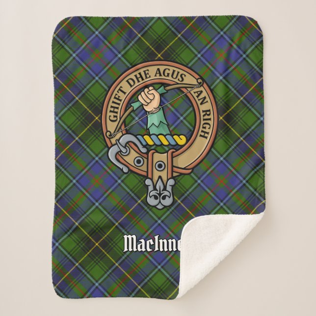 Clan MacInnes Crest over Tartan Sherpa Blanket (Front)