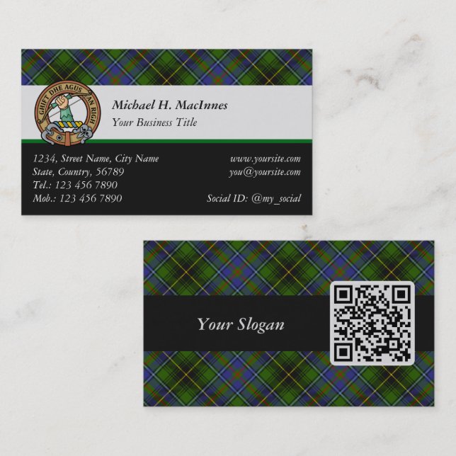 Clan MacInnes Crest sur Tartan Carte de visite (Devant / Derrière)