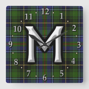 Clan MacInnes Letter M Monogram Tartan Square Wall Clock