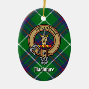 Clan MacIntyre Crest over Hunting Tartan Ceramic Ornament