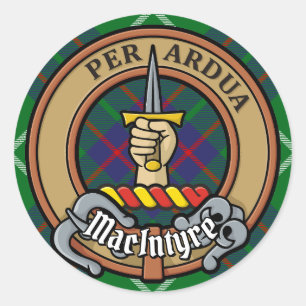 Clan MacIntyre Crest over Hunting Tartan Classic Round Sticker