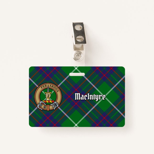 Clan MacIntyre Crest over Tartan Badge (Front with Clip)