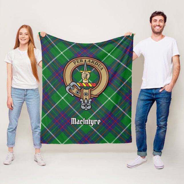 Clan MacIntyre Crest over Tartan Fleece Blanket (In Situ)