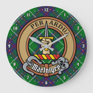 Clan MacIntyre Crest over Tartan Large Clock