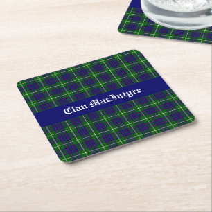 Clan MacIntyre Tartan Customizable Square Paper Coaster