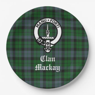 Clan Mackay Crest Badge and Tartan Customizable Paper Plate