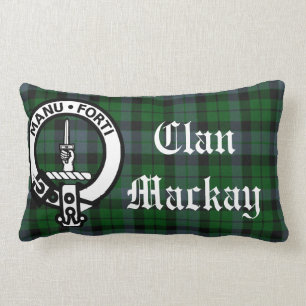 Clan Mackay Crest Badge and Tartan Lumbar Pillow