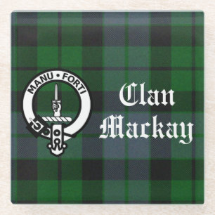 Clan Mackay Crest Badge & Tartan Customizable Glass Coaster