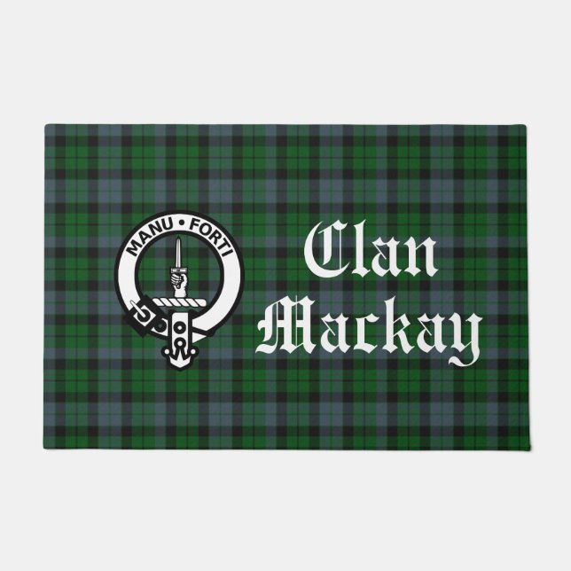 Clan Mackay Crest Badge & Tartan Front Doormat (Front)