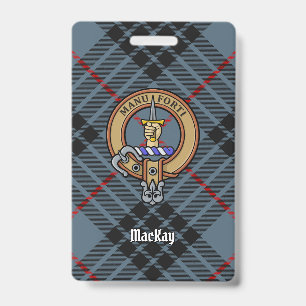 Clan MacKay Crest over Blue Tartan Badge