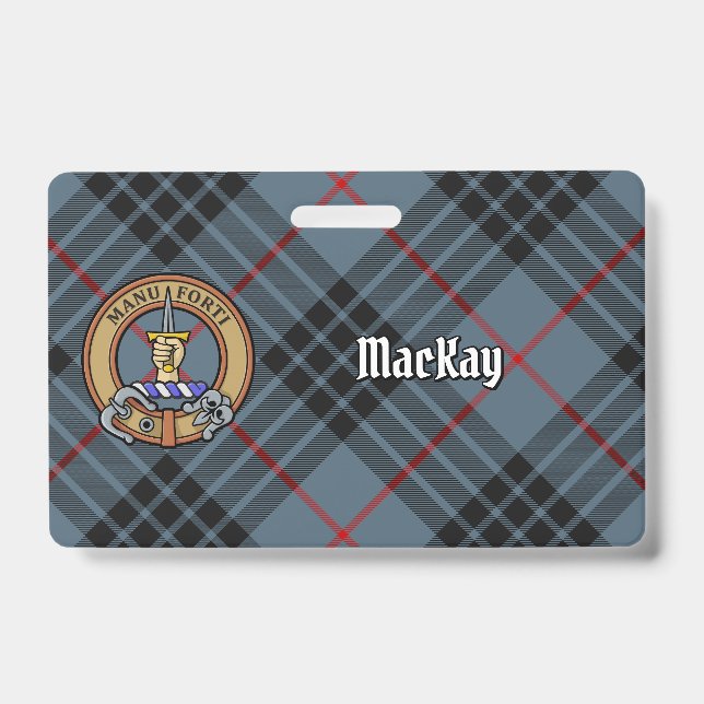 Clan MacKay Crest over Blue Tartan Badge (Front)