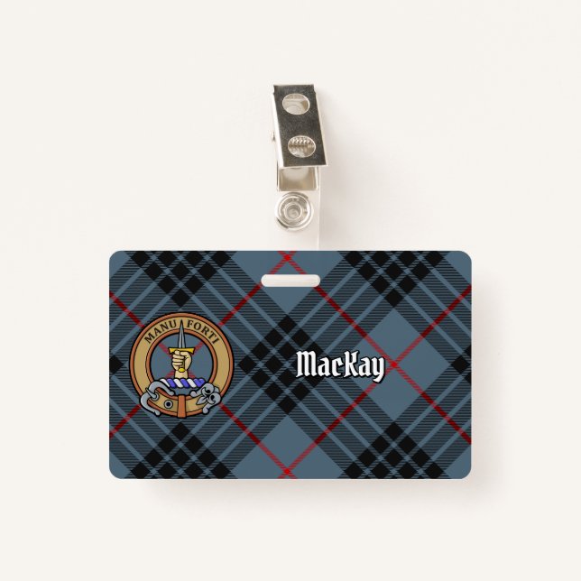 Clan MacKay Crest over Blue Tartan Badge (Front with Clip)