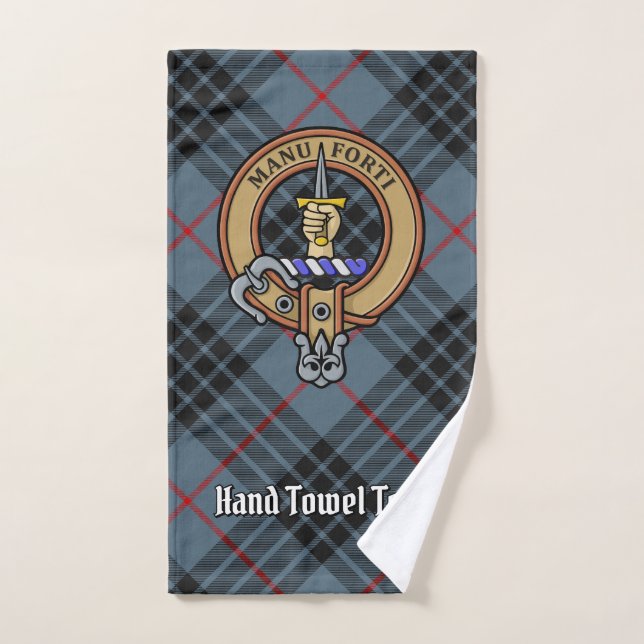Clan MacKay Crest over Blue Tartan Bath Towel Set (Hand Towel)