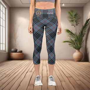 Clan MacKay Crest over Blue Tartan Capri Leggings