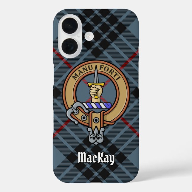 Clan MacKay Crest over Blue Tartan Case-Mate iPhone Case (Back)