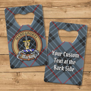 Clan MacKay Crest over Blue Tartan Credit Card Bottle Opener