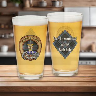 Clan MacKay Crest over Blue Tartan Glass