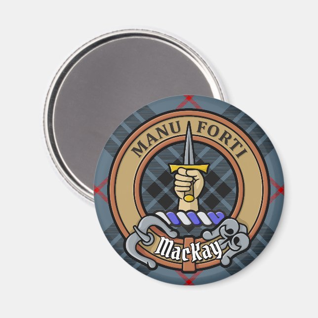 Clan MacKay Crest over Blue Tartan Magnet (Front/Back)