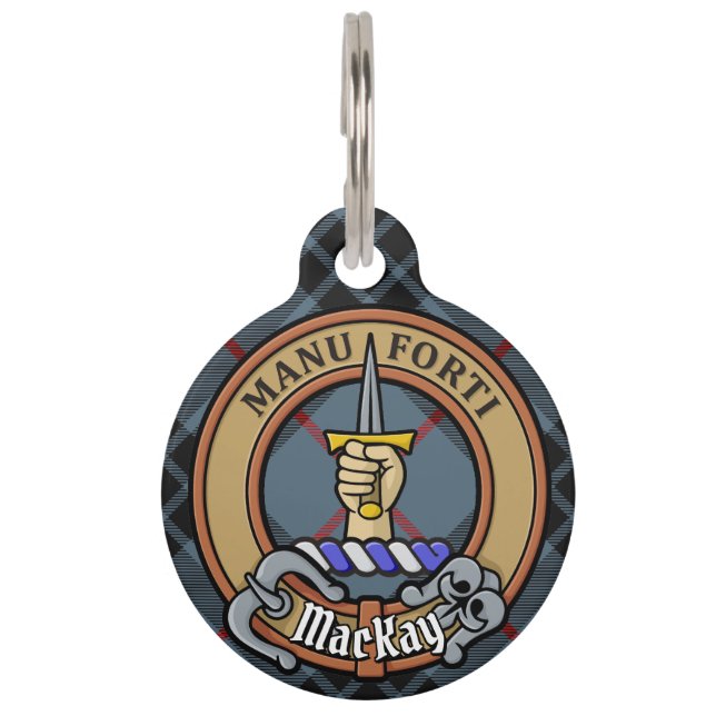 Clan MacKay Crest over Blue Tartan Pet Tag (Front)