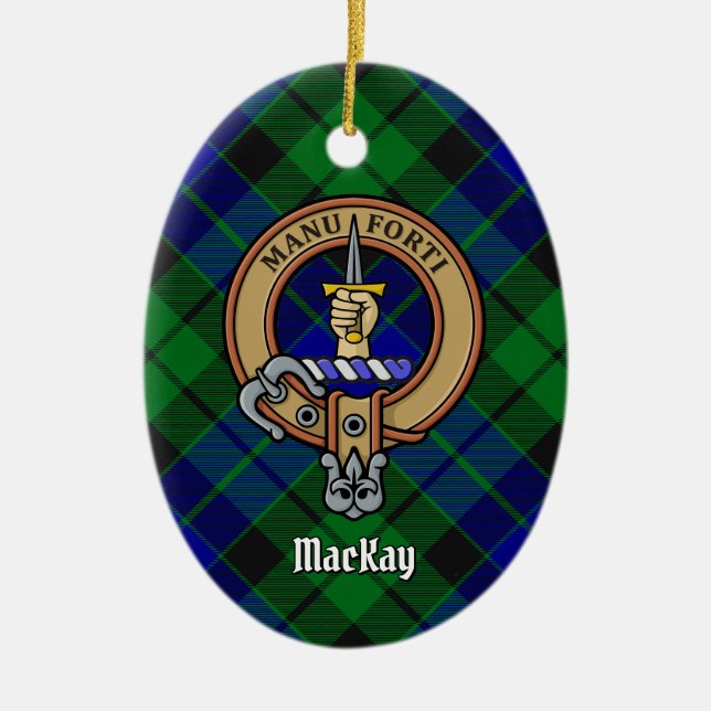 Clan MacKay Crest over Tartan Ceramic Ornament (Front)