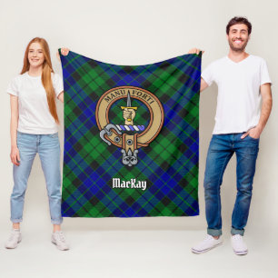 Clan MacKay Crest over Tartan Fleece Blanket