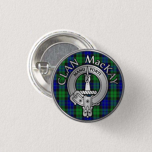 Clan MacKay Crest & Tartan 1 Inch Round Button (Front & Back)